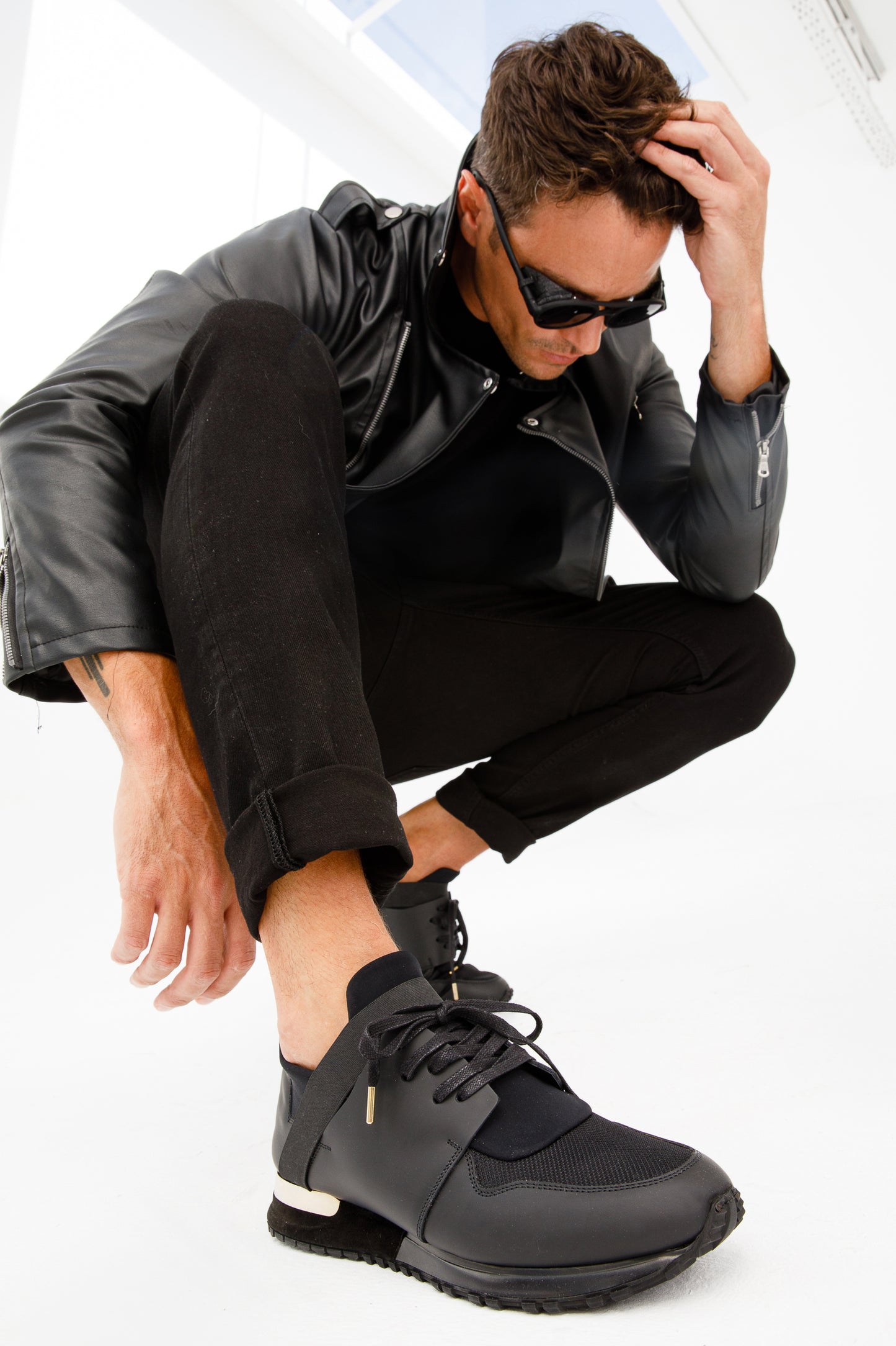 Zapatillas de cuero negras Reno para hombre ¡Venta final!
