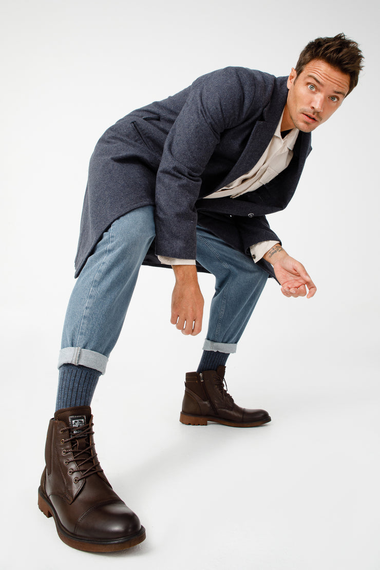 The Zagreb Brown Leather Cap Toe Lace Up Boot with a Zipper
