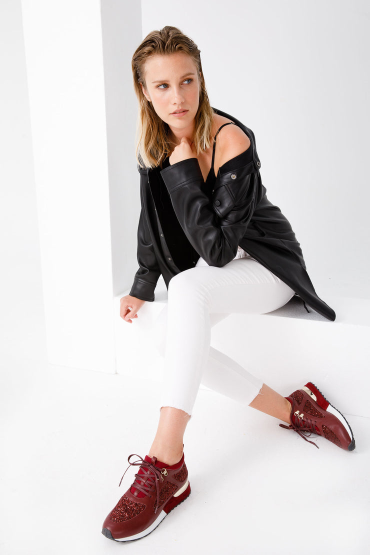 The Sultan Burgundy Glitter Leather Sneaker