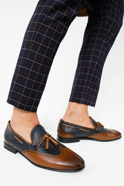 The Istanbul Brown & Navy Leather Tassel Loafer Shoe