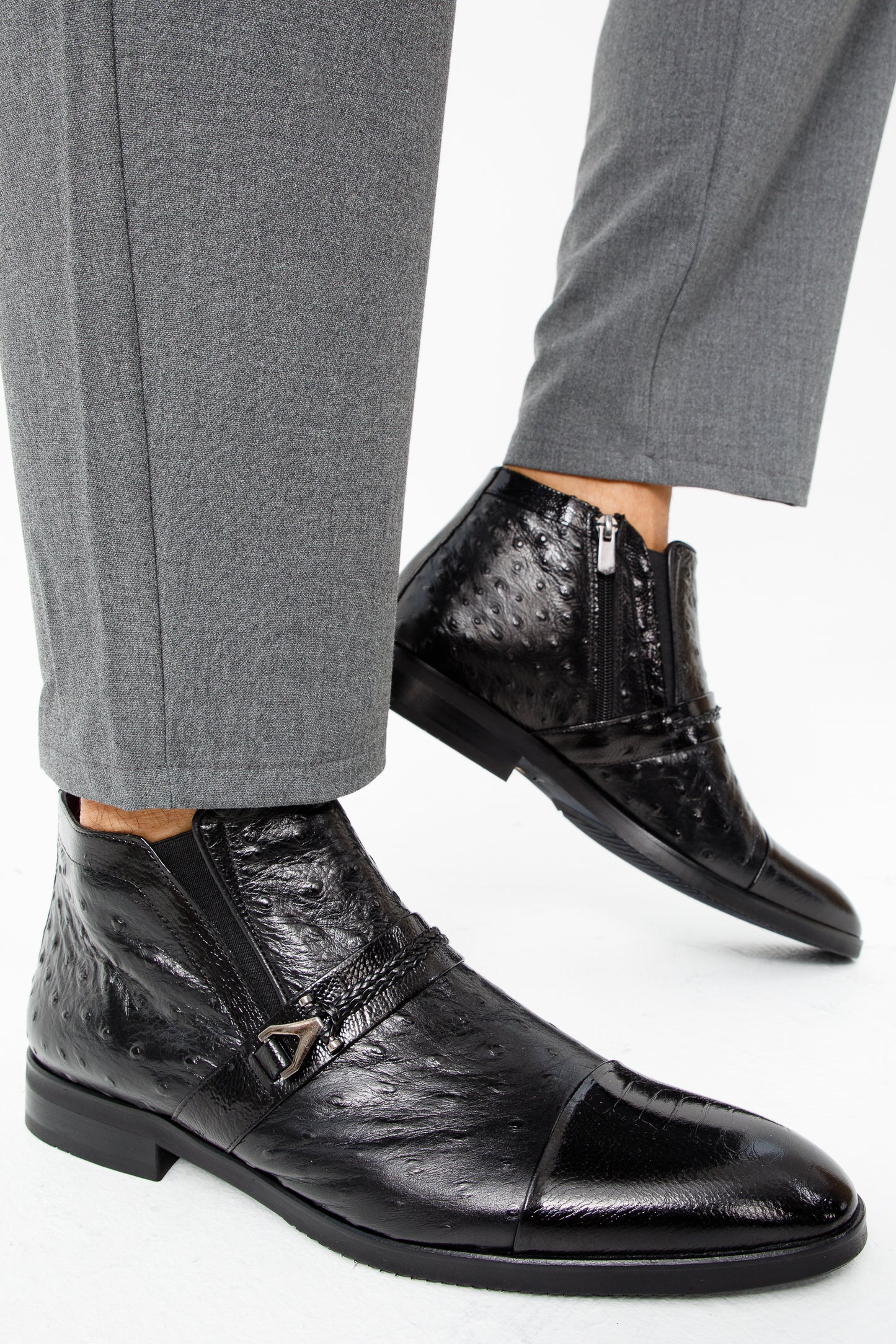 The Dallas Black Leather Bit Ankle Zip-Up Dress Men Boot