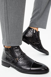 The Dallas Black Leather Bit Ankle Zip-Up Dress Boot