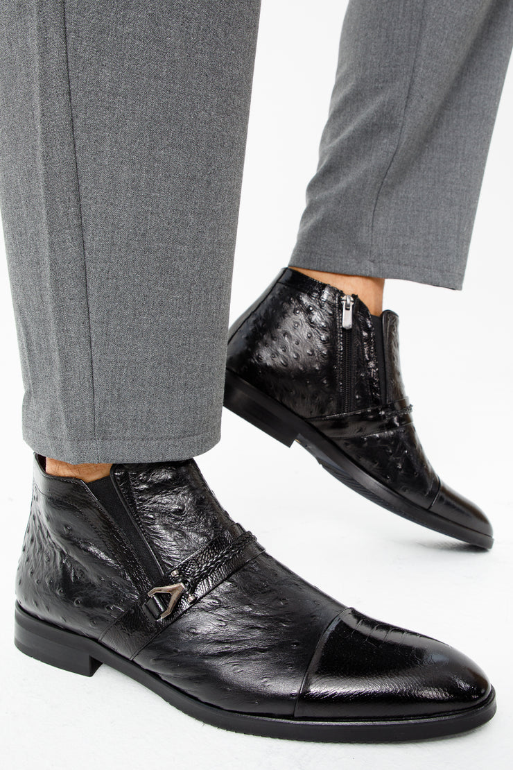 The Dallas Black Leather Bit Ankle Zip-Up Dress Boot