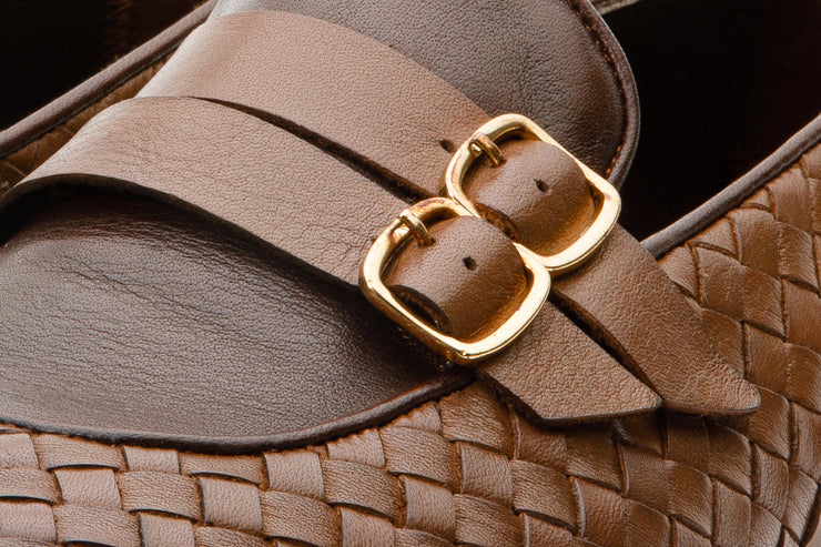 The Vatra Tan Woven Double Monk Strap Shoe