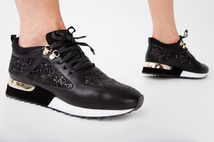 The Sultan Black Glitter Leather Sneaker