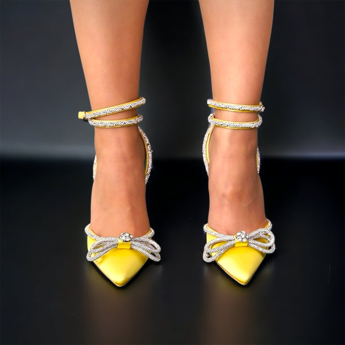 The Floransa Yellow Leather Pointy Toe Ankle Strap Women Sandal