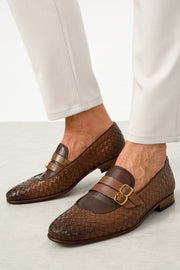 The Vatra Brown Woven Double Monk Strap Shoe