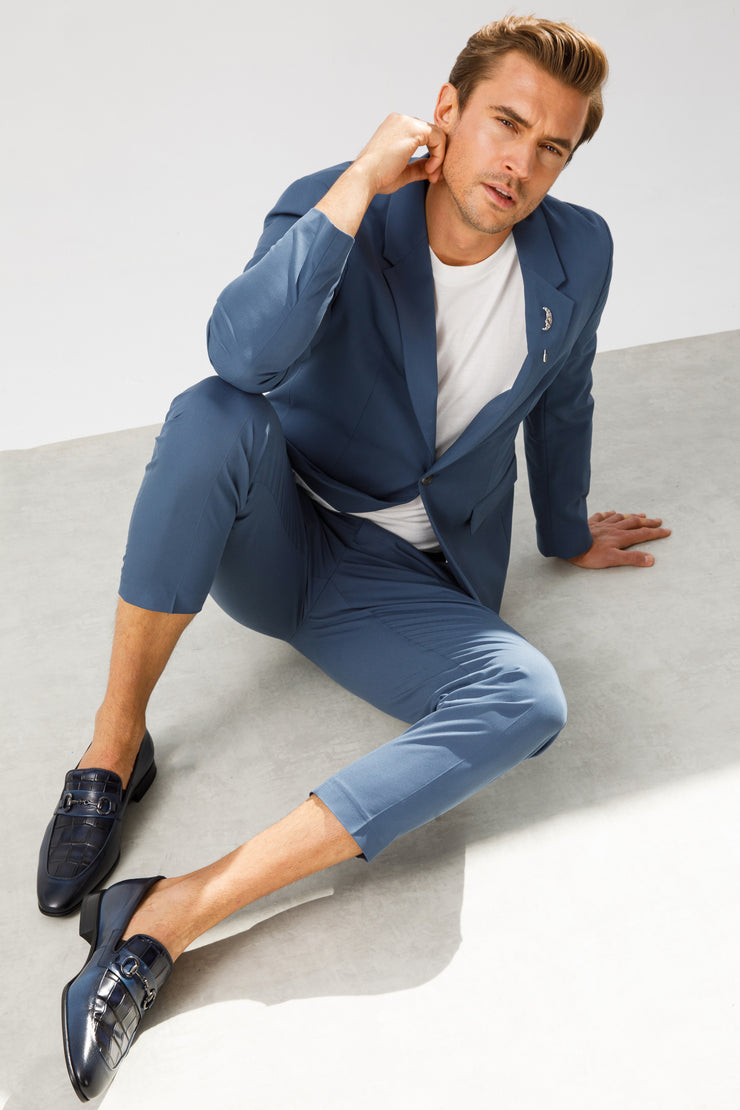 The Pusan Navy Blue Leather Bit Loafer Shoe