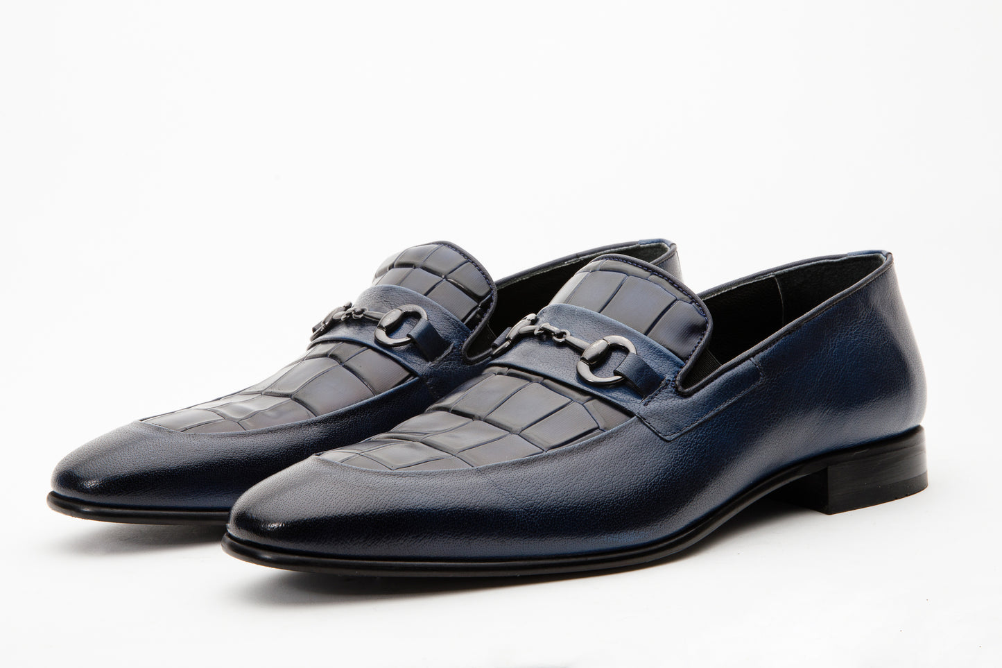 The Pusan Navy Blue Leather Bit Loafer Men Shoe