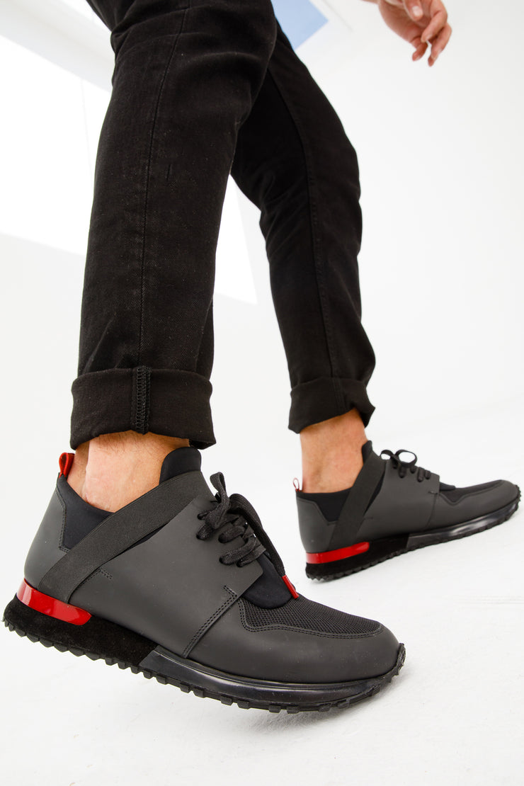 The Reno Black & Red Leather Sneaker