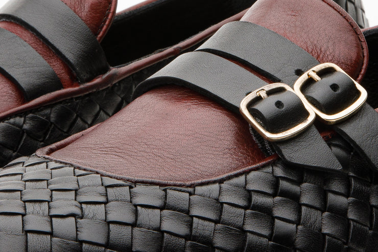 The Vatra Black Woven Double Monk Strap Shoe
