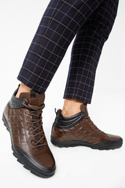 The Riga Brown Suede Leather Casual Lace-Up Boot with a Zipper