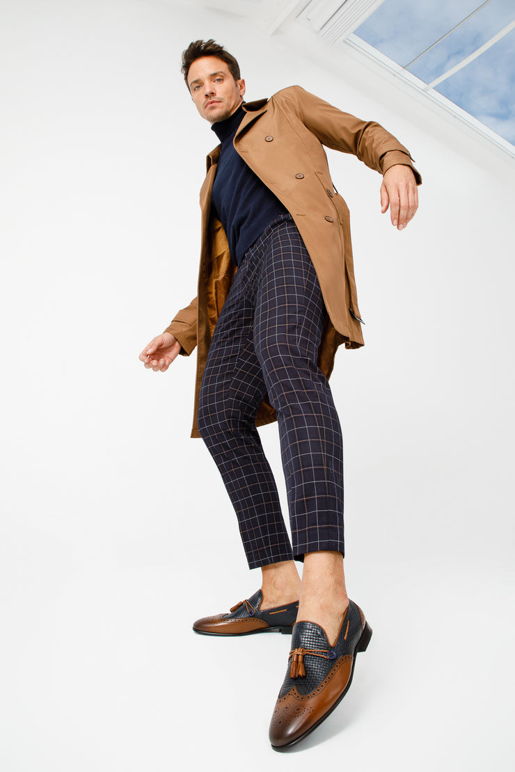 The Istanbul Brown & Navy Leather Tassel Loafer Shoe