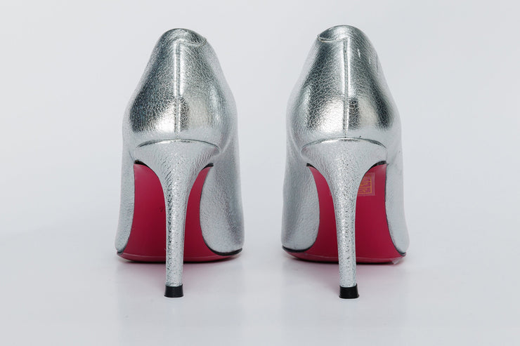 The Ege Silver Leather Pump Fuchsia Sole