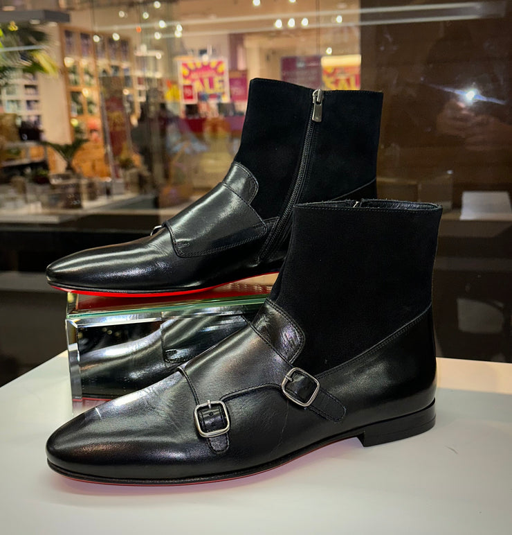 Preston Black Leather & Suede Double Monk Strap Ankle Boot
