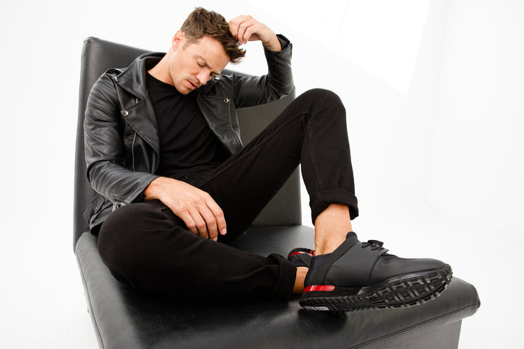 The Reno Black & Red Leather Sneaker