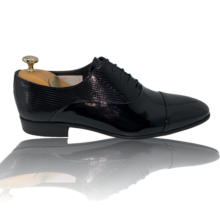 The Lima Black Patent Leather Cap Toe Oxford Shoe