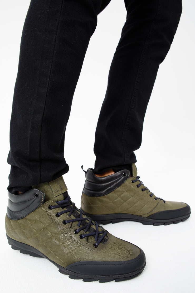 The Riga Green Suede Leather Casual Lace-Up Boot with a Zipper