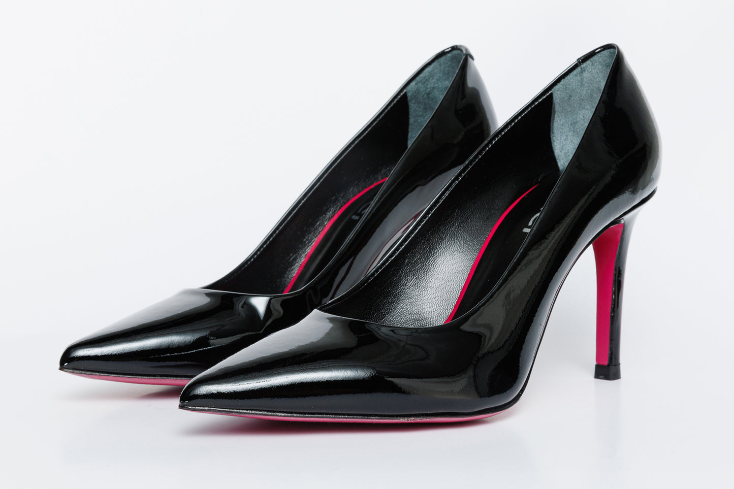 The Ege Black Patent Leather Pump Fuchsia Sole Women Shoe