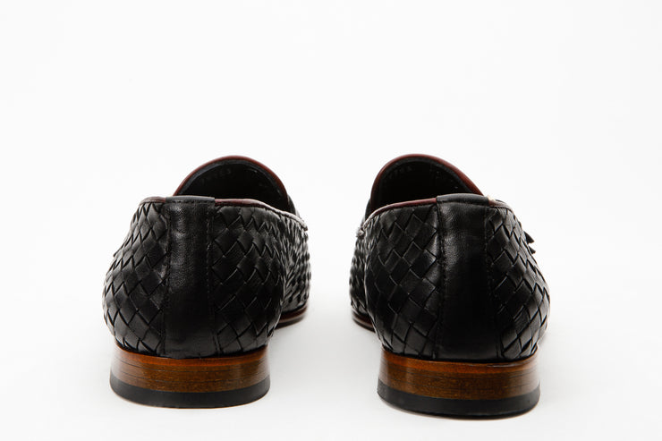 The Vatra Black Woven Double Monk Strap Shoe