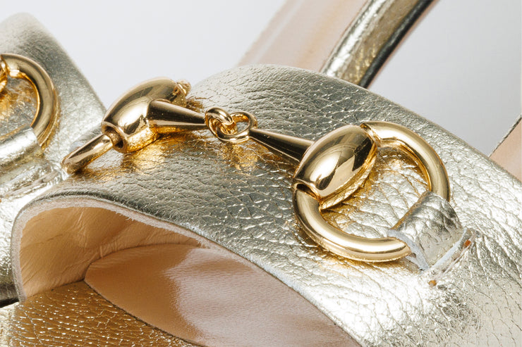The Avlonya Block Heel Gold Leather Ankle Strap Sandal