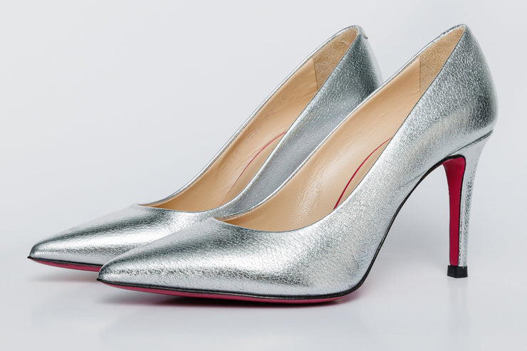 The Ege Silver Leather Pump Fuchsia Sole