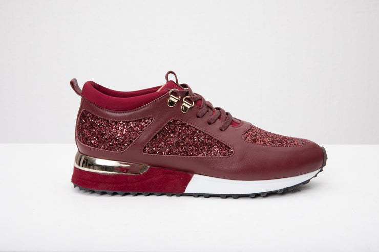 The Sultan Burgundy Glitter Leather Sneaker