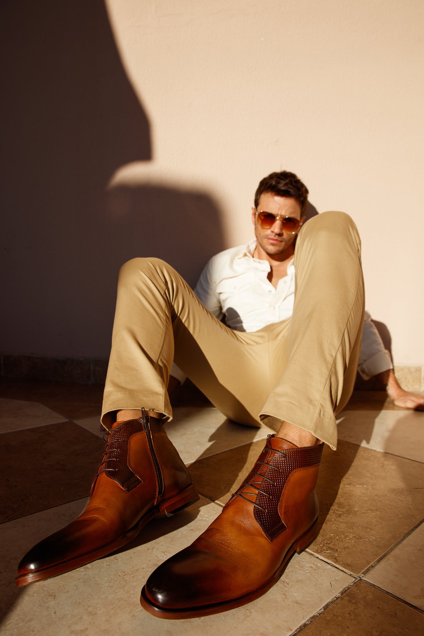 The Romto Tan Leather Derby Lace-Up Men Boot With a Zipper  Final Sale!