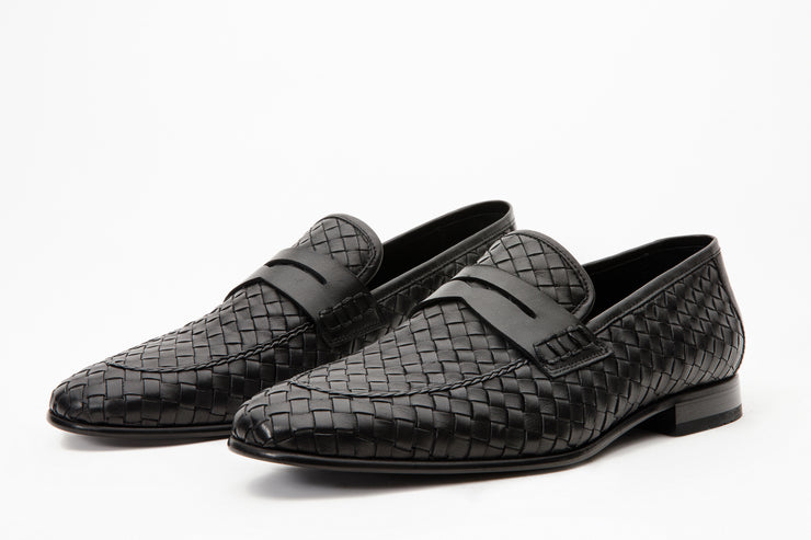 Grand Woven Leather Black Penny Loafer – Vinci Shoes