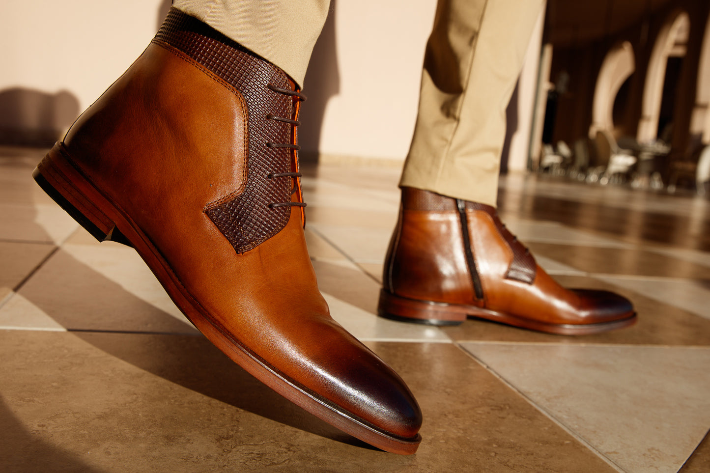 The Romto Tan Leather Derby Lace-Up Men Boot With a Zipper  Final Sale!