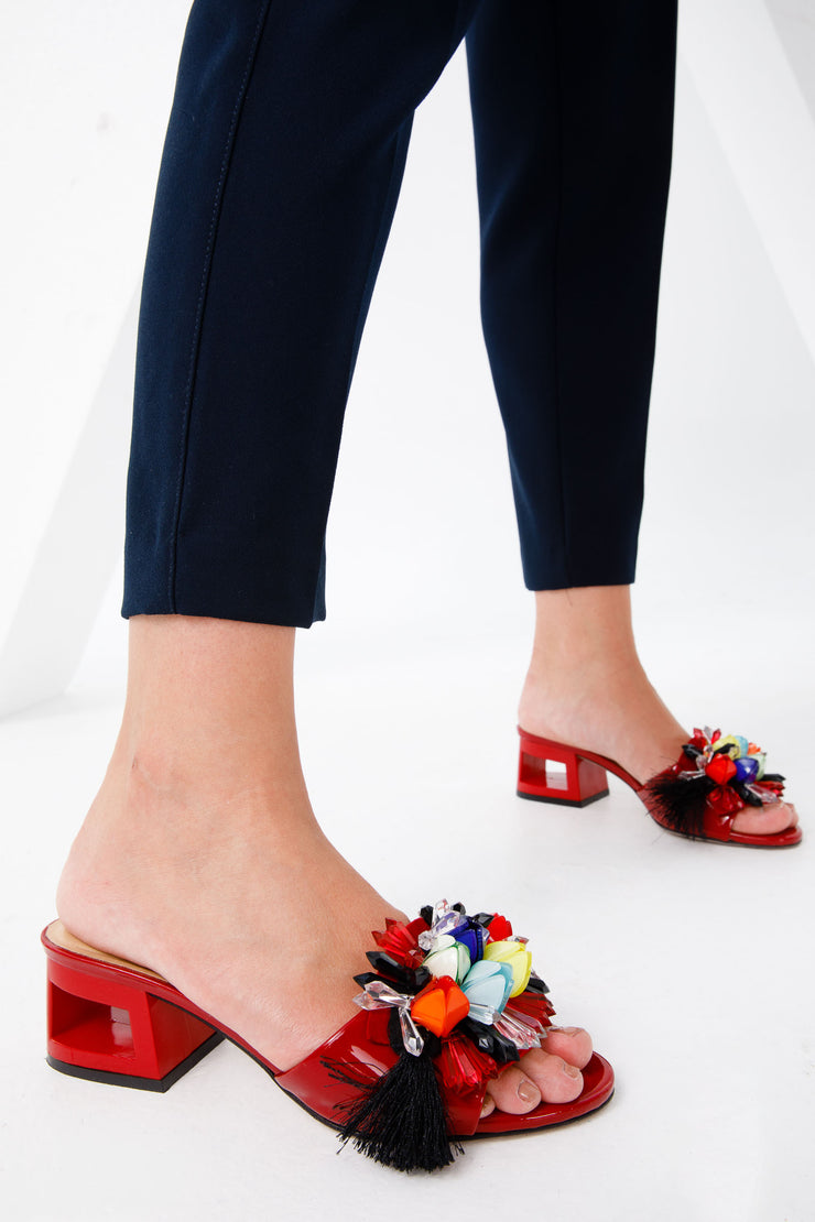 The Vigo Red Leather Block Heel Sandal