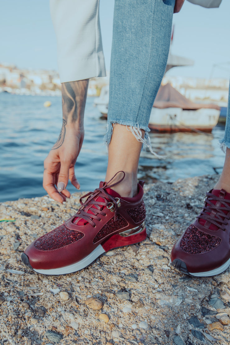 The Sultan Burgundy Glitter Leather Sneaker