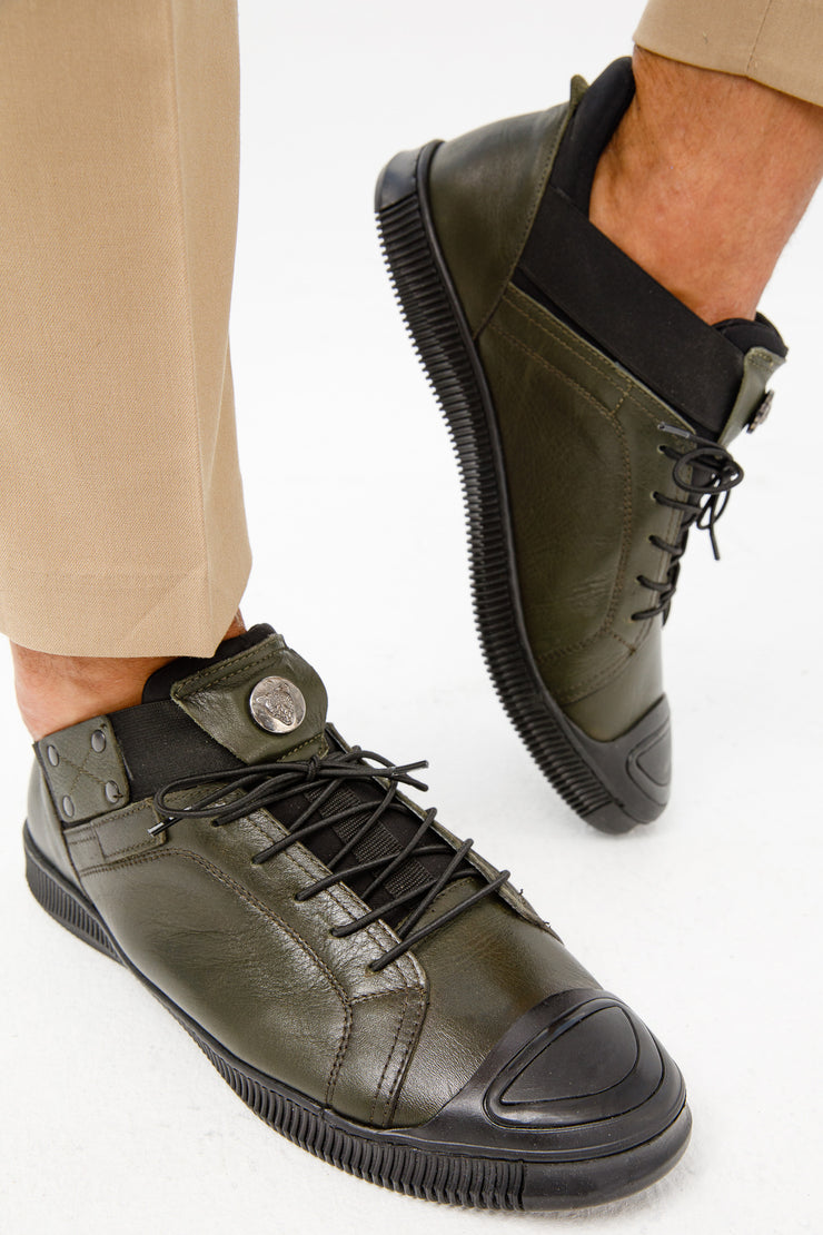 The Mumbai Green Leather Sneaker