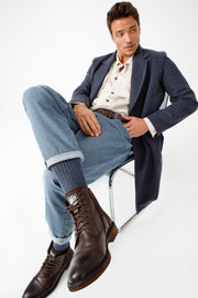 The Zagreb Brown Leather Cap Toe Lace Up Boot with a Zipper