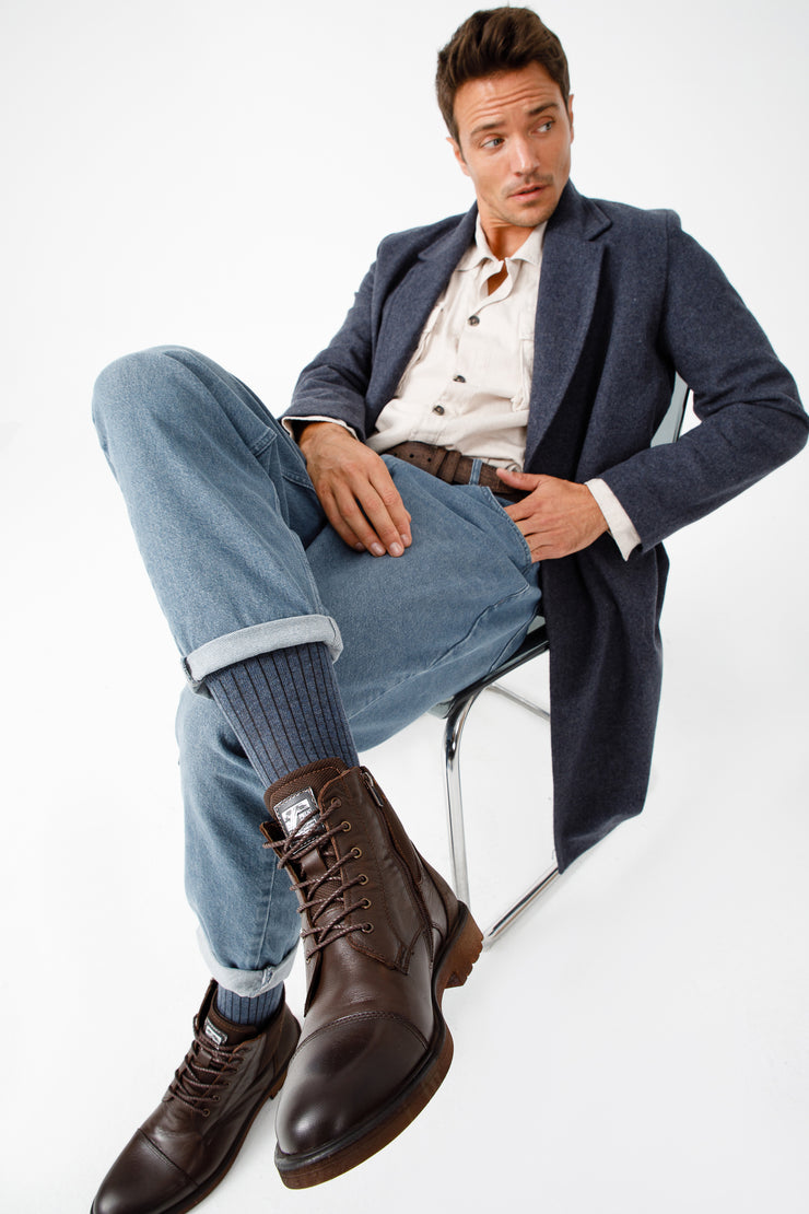 The Zagreb Brown Leather Cap Toe Lace Up Boot with a Zipper