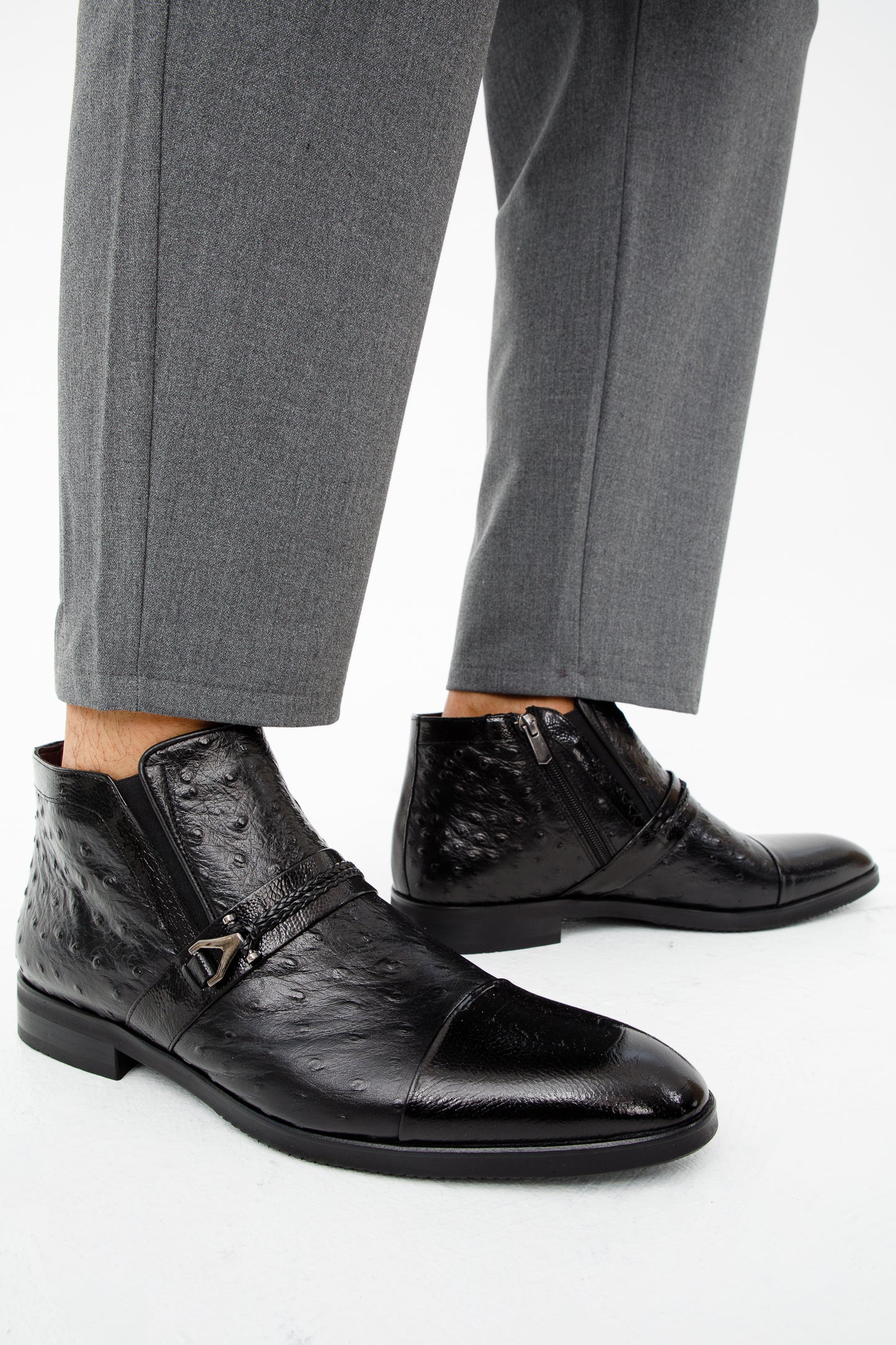 The Dallas Black Leather Bit Ankle Zip-Up Dress Men Boot