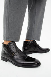 The Dallas Black Leather Bit Ankle Zip-Up Dress Boot