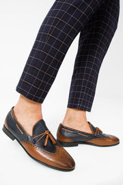 The Istanbul Brown & Navy Leather Tassel Loafer Shoe