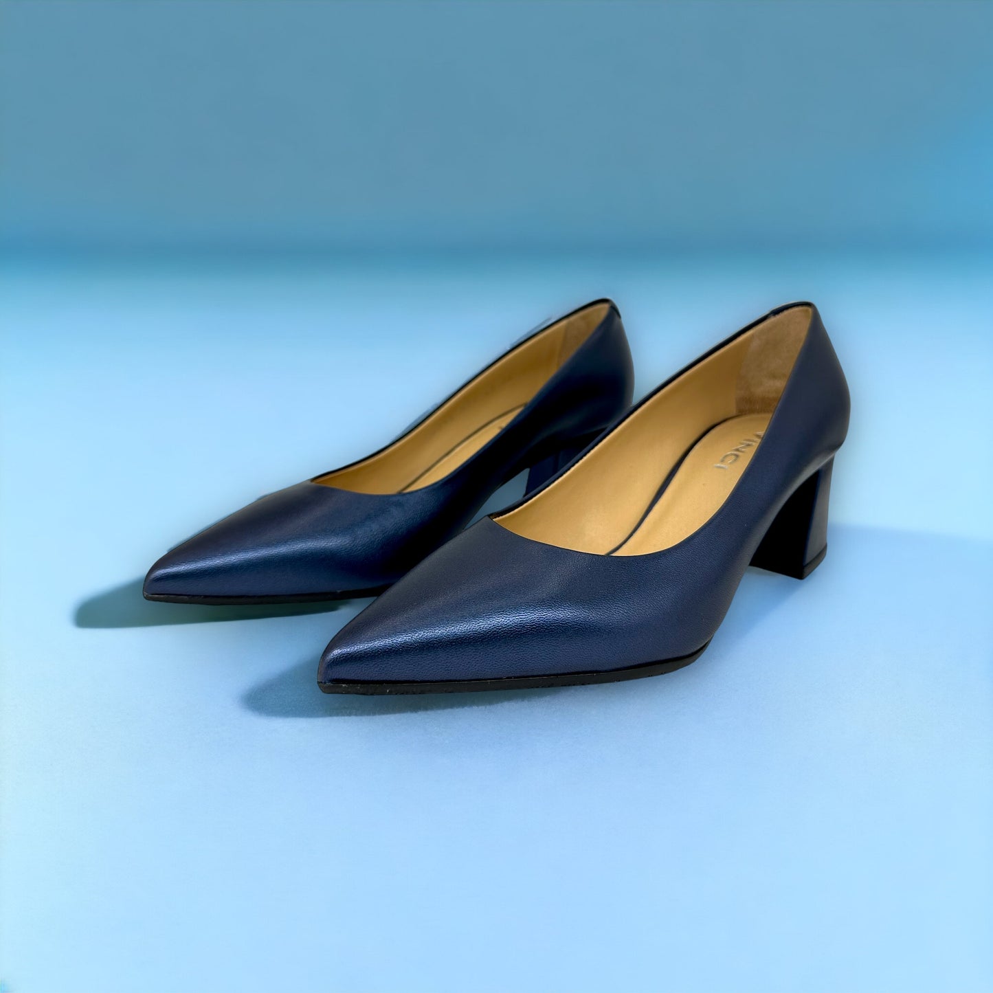 The Lexie Navy Blue Leather Bloch Heel Pump Shoe Final Sale!