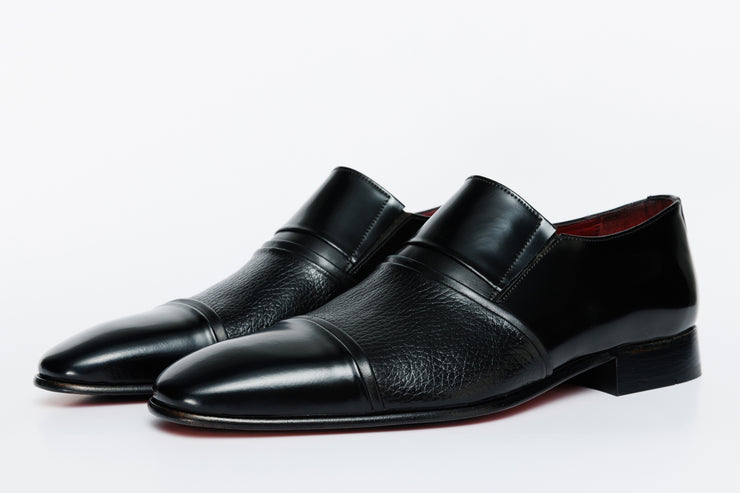 The Everest Black Leather Cap Toe Dress Loafer Shoe
