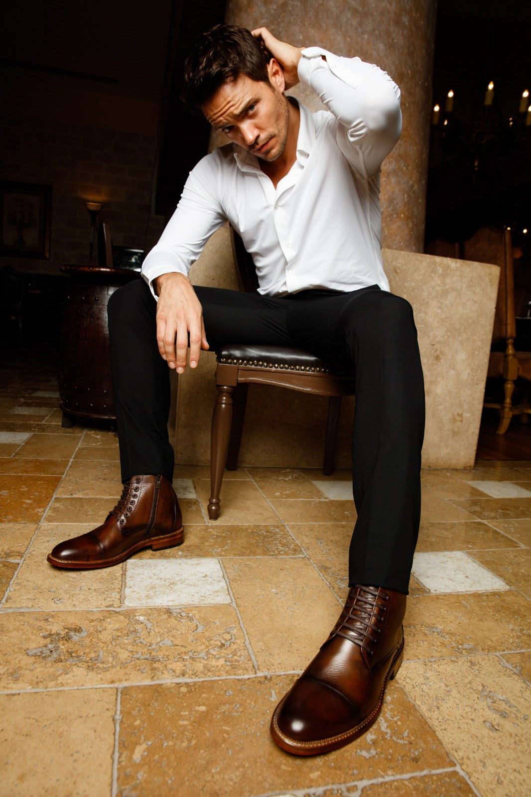 The Bothey Brown Leather Cap-Toe Lace-up Men Boot with a Zipper