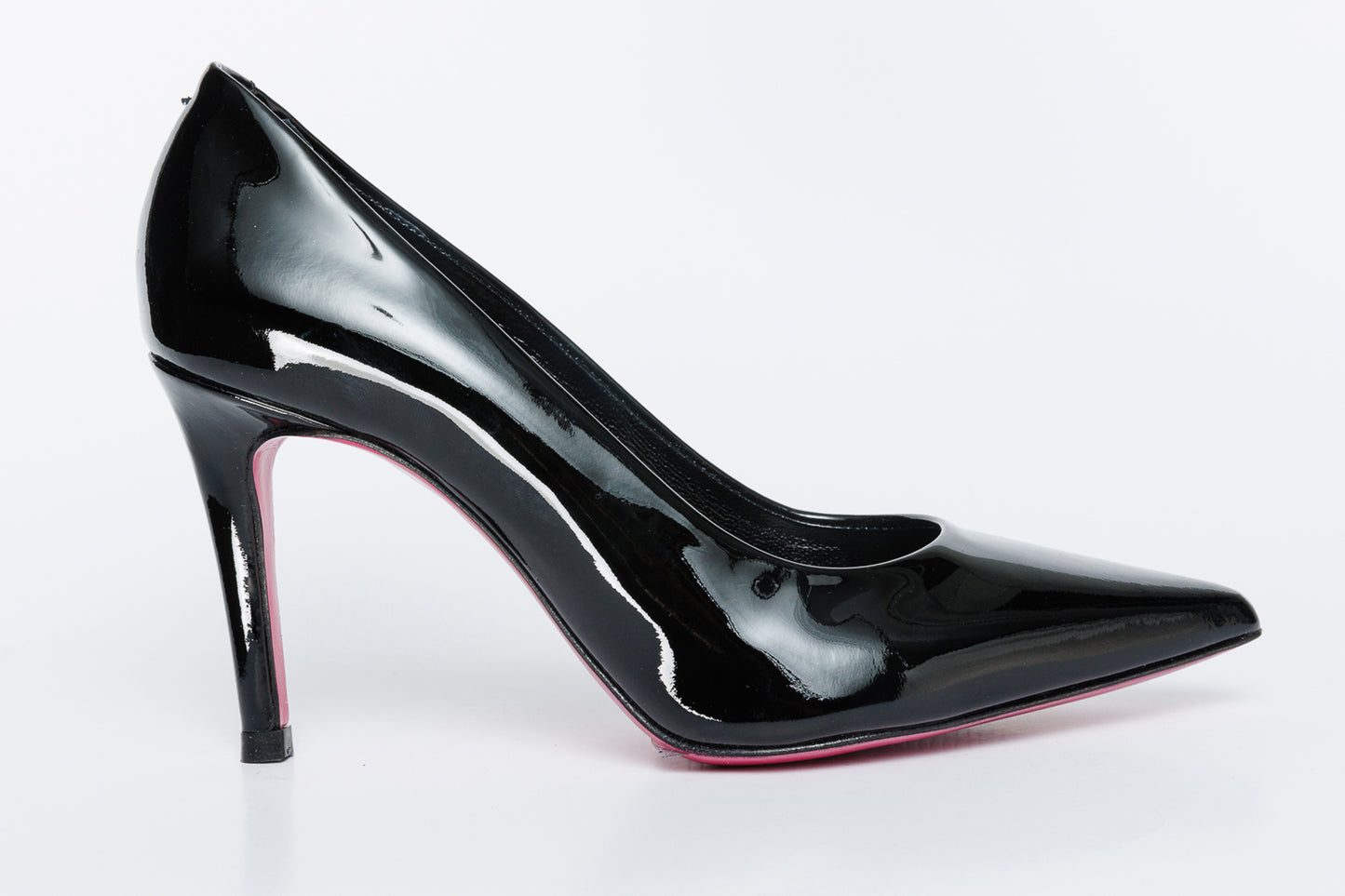 The Ege Black Patent Leather Pump Fuchsia Sole Women Shoe