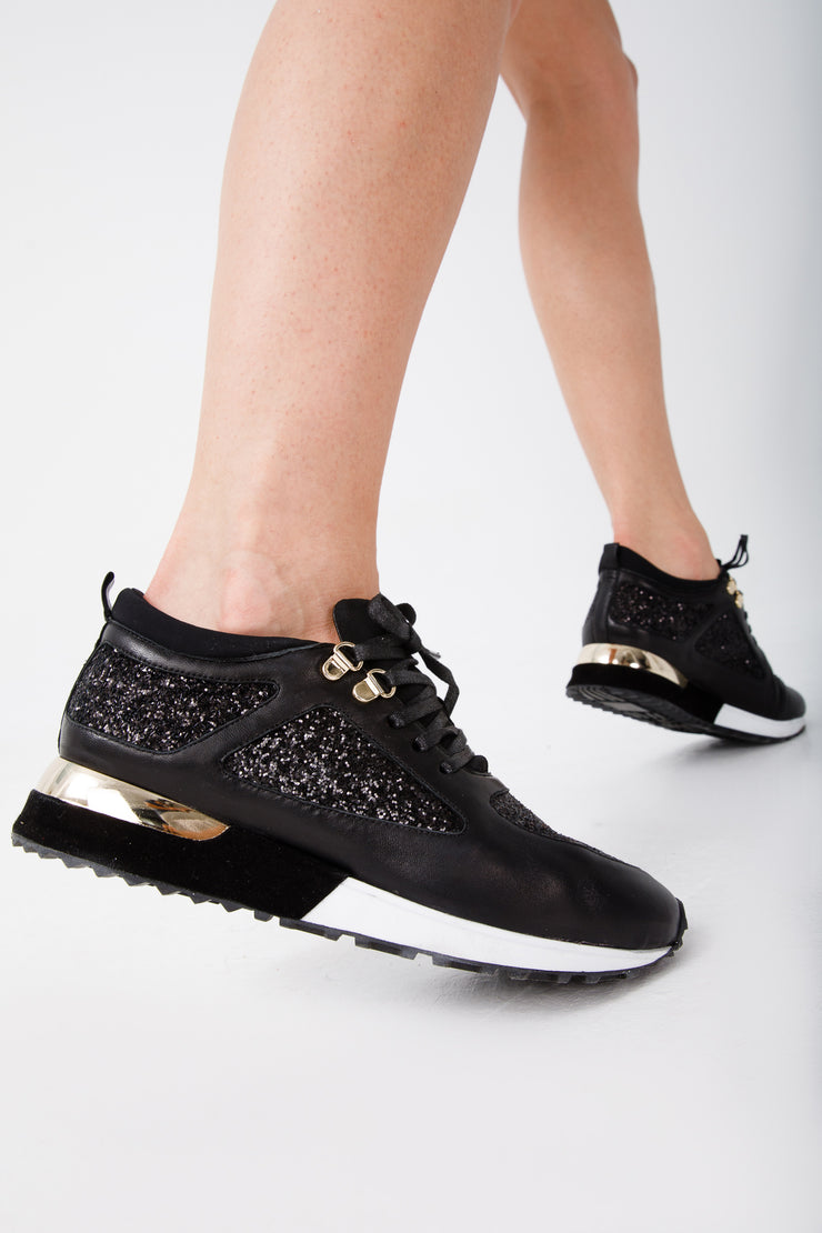 The Sultan Black Glitter Leather Sneaker