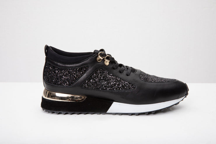 The Sultan Black Glitter Leather Sneaker