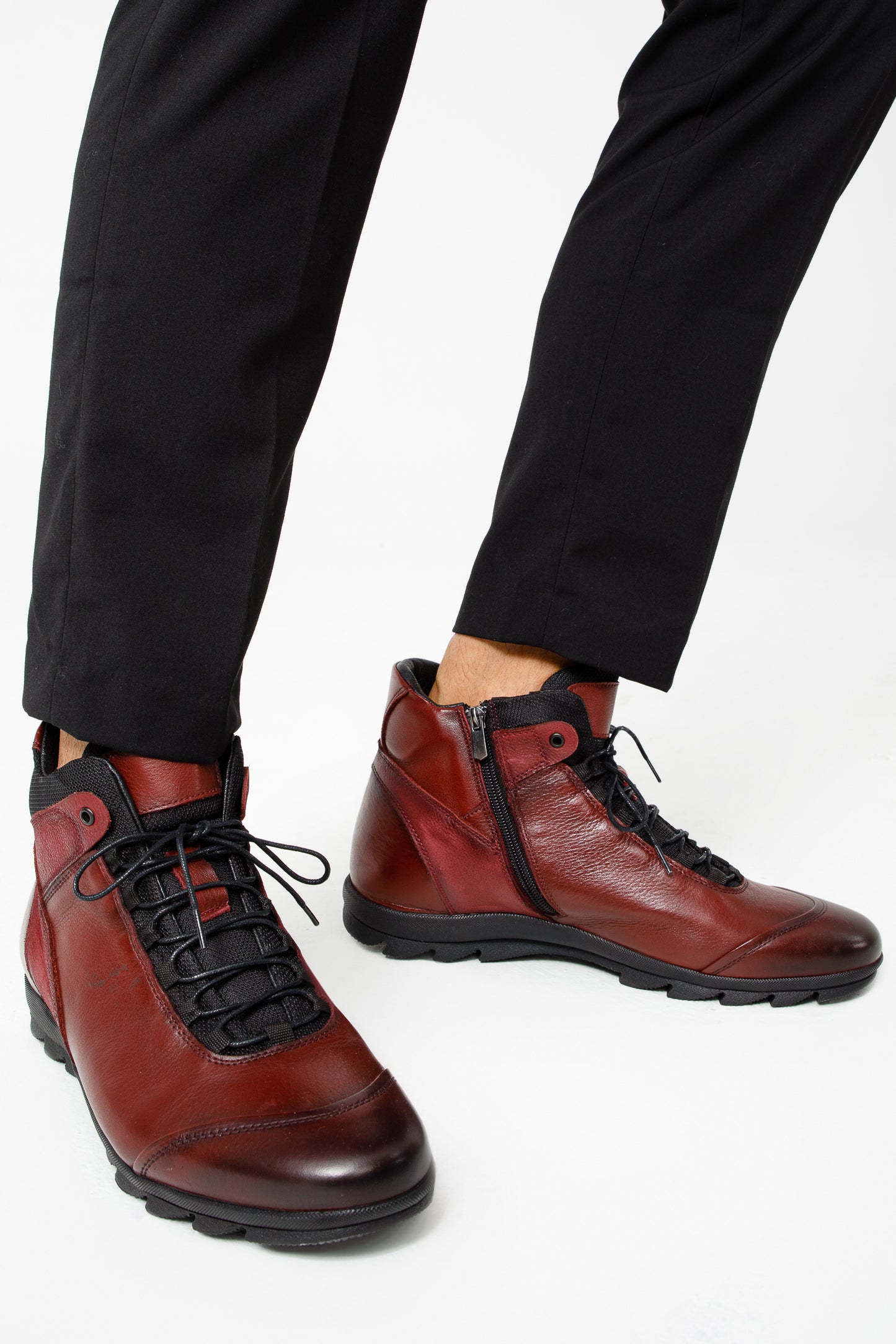 The Houston Leather Burgundy Lace-Up Casual Men Boot with a Zipper