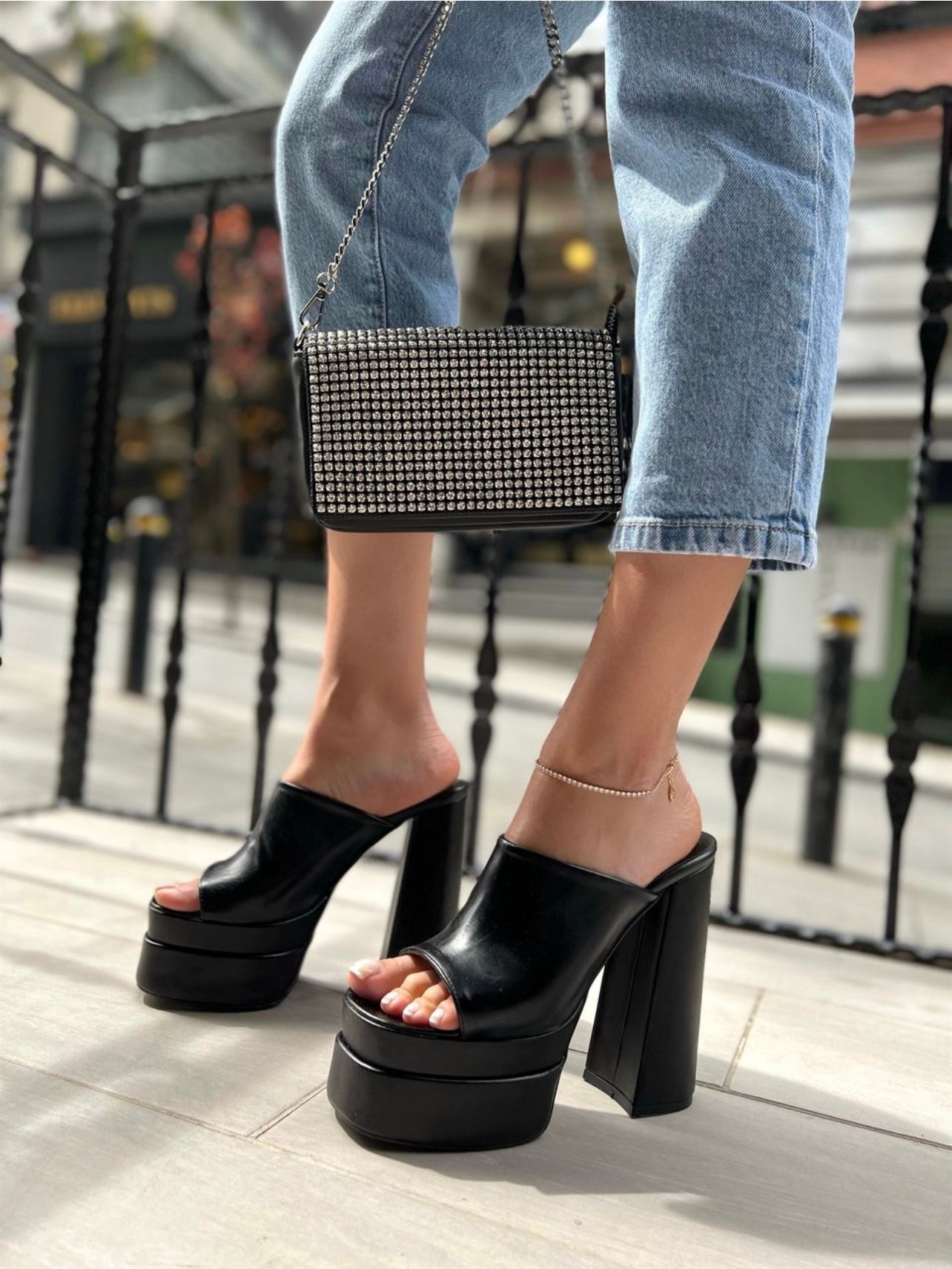 The Neptune Black Leather High Heel Sandal Final Sale Vinci