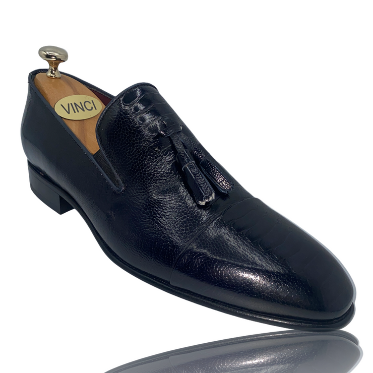 The Washington Dark Blue Leather Tassel Loafer