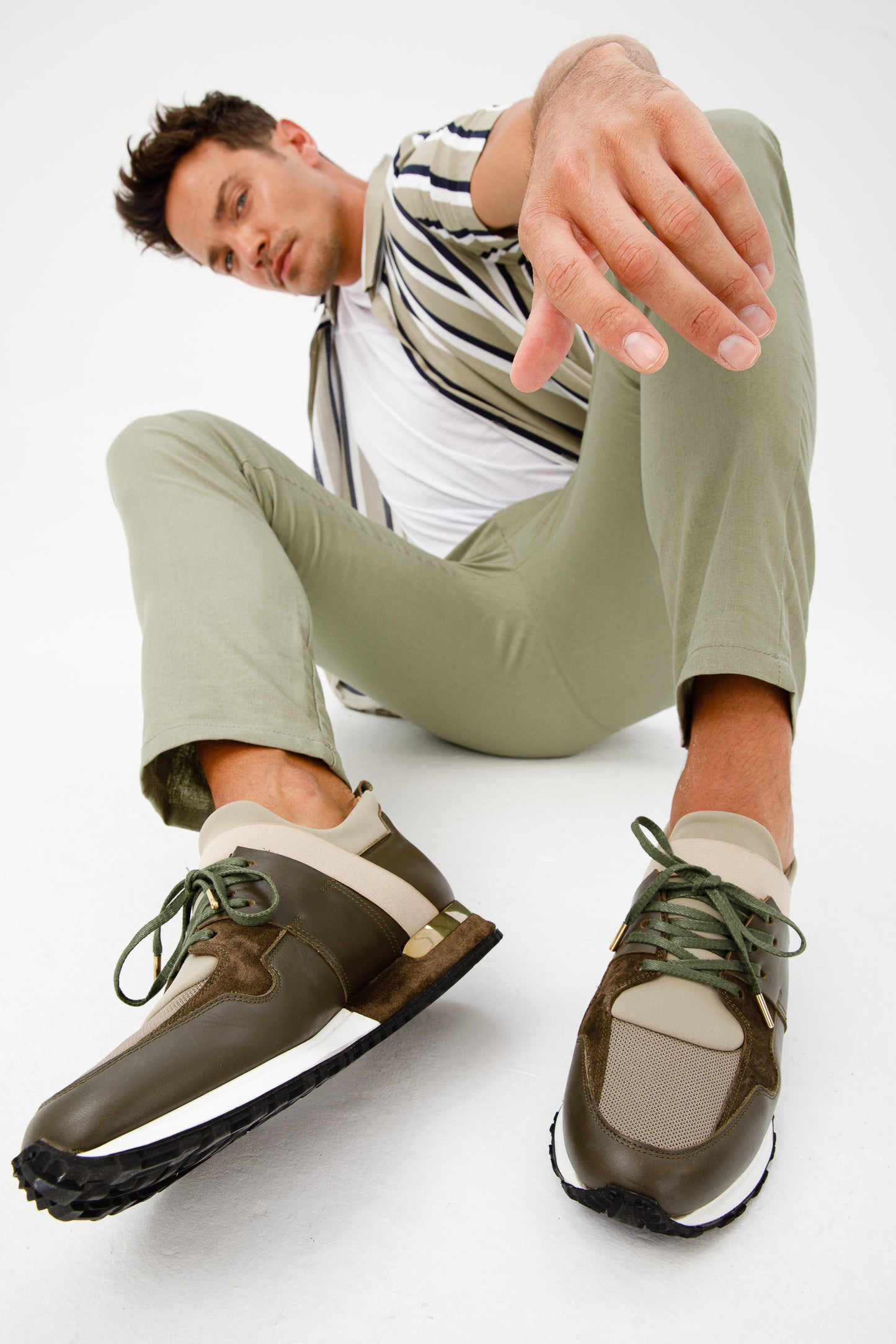 Zapatillas de cuero verde Reno para hombre ¡Venta final!