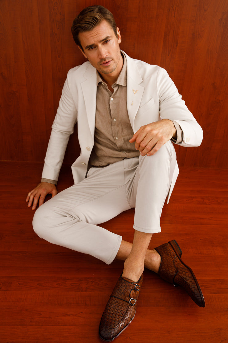 The Turan Brown Woven Double Monk Strap Dress Shoe
