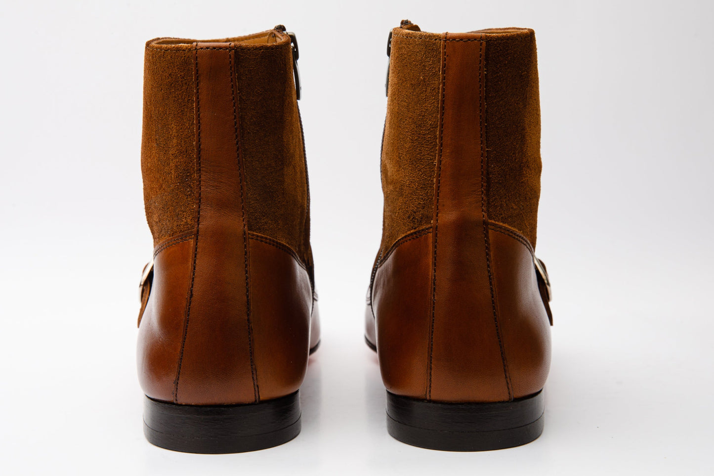 Preston Tan Leather & Suede Double Monk Strap Ankle Men Boot